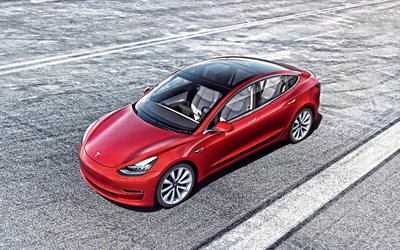 Tesla Model 3, 2019, exterior, front view, red sedan, new red Model 3, electric cars, American cars, Tesla