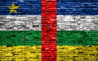 4k, CAR flag, bricks texture, Africa, national symbols, Flag of Central African Republic, brickwall, CAR 3D flag, African countries, Central African Republic