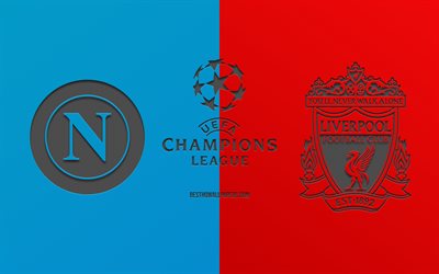Napoli vs Liverpool, football match, 2019 Champions League, promo, red blue background, creative art, UEFA Champions League, football