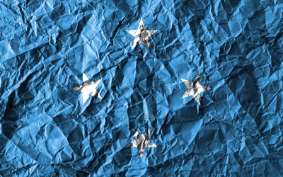 Micron&#233;sie drapeau, 4k, papier froiss&#233;, pays d&#39;Oc&#233;anie, cr&#233;atif, Drapeau de la Micron&#233;sie, de symboles nationaux, Oc&#233;anie, Micron&#233;sie 3D drapeau, de la Micron&#233;sie