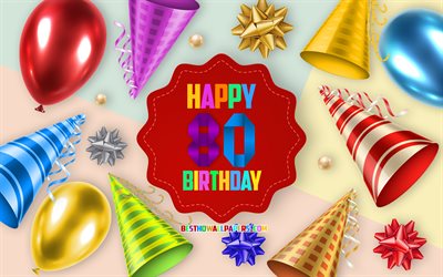 Happy 80 Years Birthday, Greeting Card, Birthday Balloon Background, creative art, Happy 80th birthday, silk bows, 80th Birthday, Birthday Party Background, Happy Birthday
