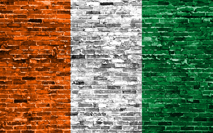 4k, Cote d Ivoire flag, bricks texture, Africa, national symbols, Flag of Cote d Ivoire, brickwall, Cote d Ivoire 3D flag, African countries, Cote d Ivoire