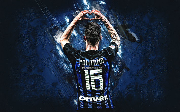 Matteo Politano, FC Internazionale, blue creative background, Italian footballer, striker, Serie A, Inter Milan, Italy, football