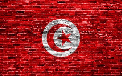 4k, pavillon Tunisien, les briques de la texture, de l'Afrique, symbole national, le Drapeau de la Tunisie, brickwall, Tunisie 3D drapeau, les pays d'Afrique, Tunisie