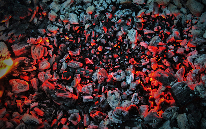 r&#244;ti de charbons de textures 4k, chemin&#233;e, charbons, du feu, des charbons de textures, le feu, r&#244;ti &#224; la braise