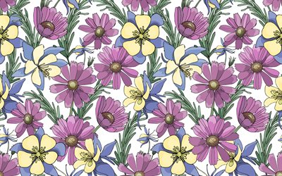 floral retro-textur, textur mit lila blumen, retro blumen hintergrund, blumen-textur, gelbe und lila blumen