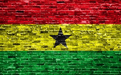 4k, drapeau Ghan&#233;en, les briques de la texture, de l&#39;Afrique, symbole national, le Drapeau du Ghana, brickwall, Ghana 3D drapeau, les pays Africains, le Ghana