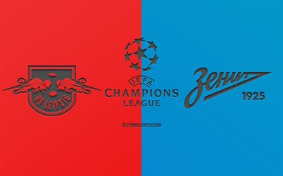 RB Leipzig vs FC Zenit, football match, 2019 Champions League, promo, blue red background, creative art, UEFA Champions League, football