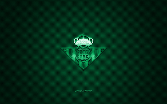 O Real Betis, Clube de futebol espanhol, A Liga, logotipo verde, verde de fibra de carbono de fundo, futebol, Sevilha, Espanha, O Real Betis logotipo