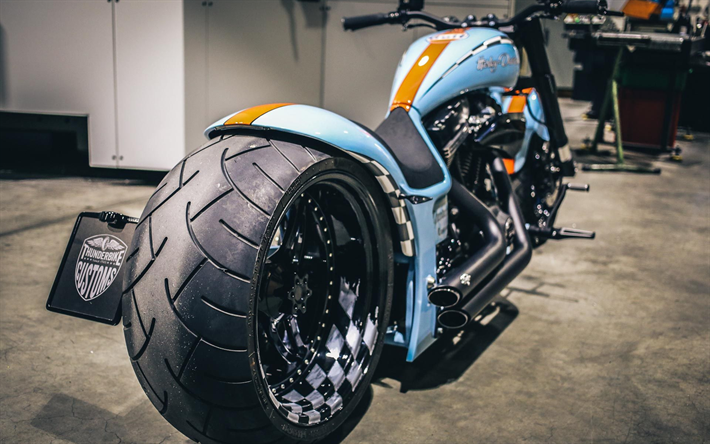 Thunderbike Harley-Davidson, chopper, ylellinen sininen moottoripy&#246;r&#228;, amerikkalainen moottoripy&#246;rien, Harley-Davidson