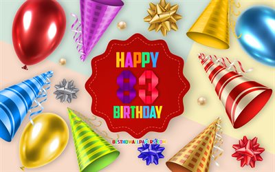 Happy 83 Years Birthday, Greeting Card, Birthday Balloon Background, creative art, Happy 83rd birthday, silk bows, 83rd Birthday, Birthday Party Background, Happy Birthday