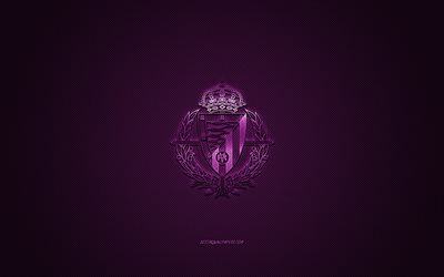 Real Valladolid, Spanish football club, La Liga, purple logo, purple carbon fiber background, football, Valladolid, Spain, Real Valladolid logo