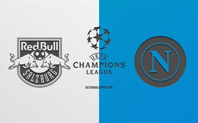 Red Bull Salzburg vs Napoli, football match, 2019 Champions League, promo, blue white background, creative art, UEFA Champions League, football