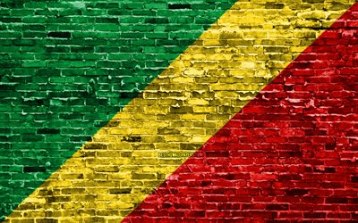 4k, Republic of the Congo flag, bricks texture, Africa, national symbols, Flag of Congo Republic, brickwall, Congo Republic 3D flag, African countries, Congo Republic