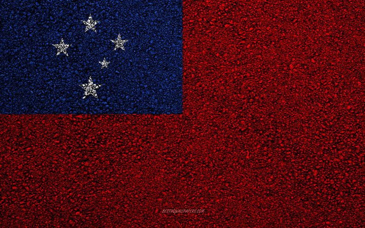 Flag of Samoa, asphalt texture, flag on asphalt, Samoa flag, Oceania, Samoa, flags of Oceania countries