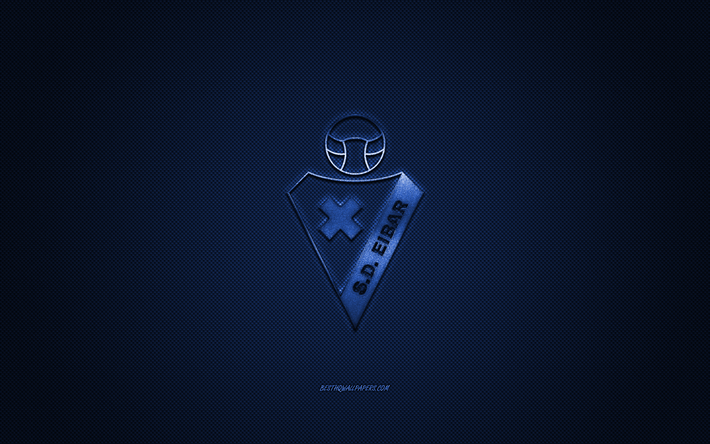 SD Eibar, club de f&#250;tbol espa&#241;ol, La Liga, logo azul, azul de fibra de carbono de fondo, f&#250;tbol, Eibar, Espa&#241;a, SD Eibar logotipo