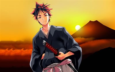Soma Yukihira, protagonist, samurai, Shokugeki no Soma, manga, Yukihira Soma, Joichiro Yukihira son