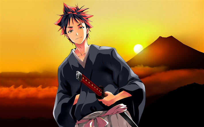 soma yukihira, der protagonist, samurai, shokugeki no soma, der manga, joichiro yukihira sohn