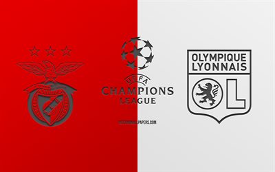 SL Benfica vs Olympique Lyonnais, football match, 2019 Champions League, promo, white red background, creative art, UEFA Champions League, football, Benfica vs Lyon