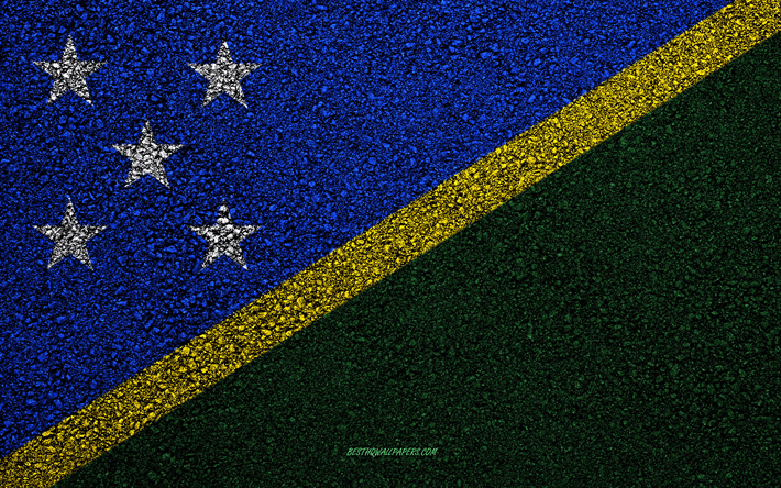 Flag of Solomon Islands, asphalt texture, flag on asphalt, Solomon Islands flag, Oceania, Solomon Islands, flags of Oceania countries