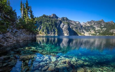 Cascade Range, mountain lake, vacker natur, Nordamerika, USA, Washington, Amerika