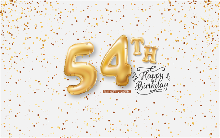 54th happy birthday, 3d-ballons, briefe, geburtstag hintergrund mit luftballons, 54 jahre geburtstag, happy 54th geburtstag, wei&#223;er hintergrund, gl&#252;cklich, geburtstag, gru&#223;karte