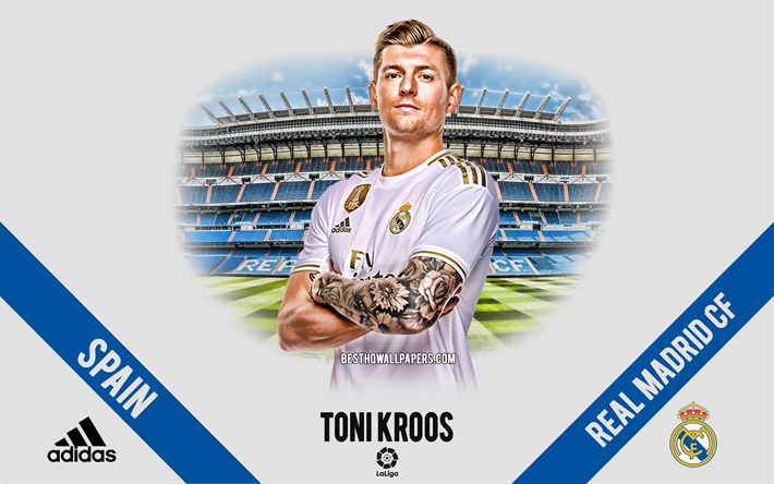 Toni Kroos, Real Madrid, portre, Alman futbolcu, orta saha oyuncusu, UEFA Şampiyonlar Ligi, İspanya, Real Madrid futbolcular 2020, futbol, Santiago Bernabeu