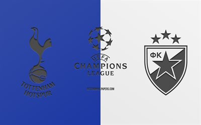 Tottenham vs Crvena Zvezda, football match, 2019 Champions League, promo, blue white background, creative art, UEFA Champions League, football, Tottenham Hotspur