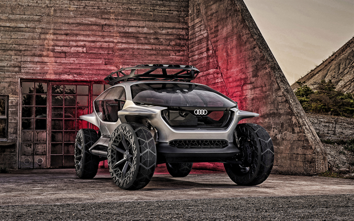 Audi AI Trail Quattro Concept, 2019, 4K, ulkoa, self-ajo EV concept, n&#228;kym&#228; edest&#228;, s&#228;hk&#246;inen MAASTOAUTO, Saksan autoja, Audi