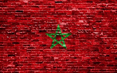 4k, Moroccan flag, bricks texture, Africa, national symbols, Flag of Morocco, brickwall, Morocco 3D flag, African countries, Morocco