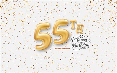 55th Happy Birthday, 3d balloons letters, Birthday background with balloons, 55 Years Birthday, Happy 55th Birthday, white background, Happy Birthday, greeting card, Happy 55 Years Birthday