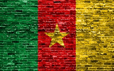4k, Cameroon flag, bricks texture, Africa, national symbols, Flag of Cameroon, brickwall, Cameroon 3D flag, African countries, Cameroon
