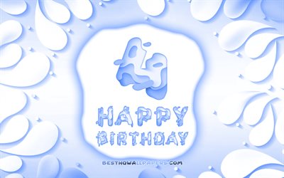 Happy 4 Years Birthday, 4k, 3D petals frame, Birthday Party, blue background, Happy 4th birthday, 3D letters, 4th Birthday Party, Birthday concept, artwork, 4th Birthday