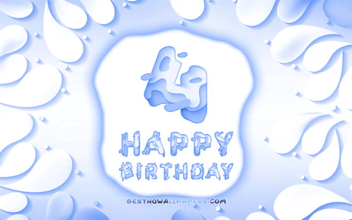 Felice 4 Anni Compleanno, 4k, 3D petali cornice, Festa di Compleanno, sfondo blu, Felice 4 &#176; compleanno, 3D, lettere, 4 &#176; Compleanno, concetto, illustrazione