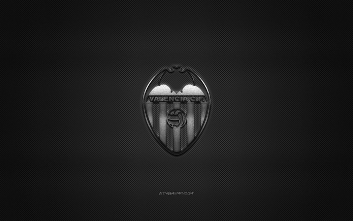 Il Valencia CF, club spagnolo, La Liga, logo argento, grigio contesto in fibra di carbonio, calcio, Valencia, Spagna, Valencia CF, logo