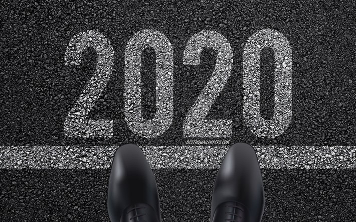 2020 2020, 2020 yılına Başlangı&#231;, 2020 kavramları, Mutlu Yeni Yıl başlangıcı, asfalt doku, kaldırımda 2020, yazıt Başlangı&#231;