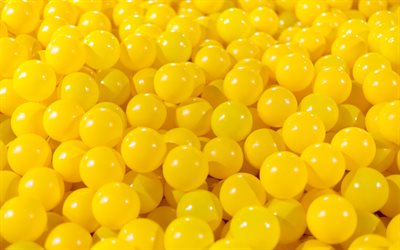3D giallo palle, sfere texture, sfondo giallo, 3D palle texture, macro