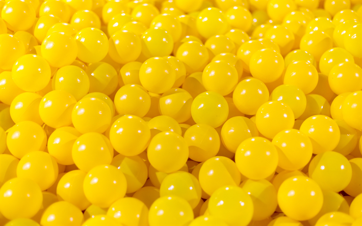 3D keltainen pallot, aloilla kuvioita, keltainen taustat, 3D pallot rakenne, makro
