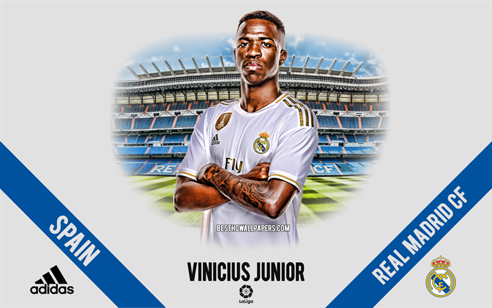 Vinicius Junior, el Real Madrid, retrato, futbolista Brasile&#241;o, el centrocampista de La Liga, La Espa&#241;a, el Real Madrid futbolistas 2020, el f&#250;tbol, el Santiago Bernabeu