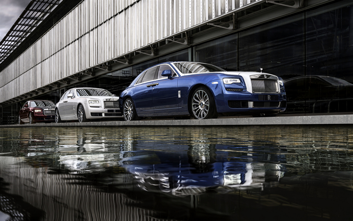 Rolls-Royce Ghost, 2019, luxury cars, luxury coupe, new blue-silver Ghost, British cars, Rolls-Royce