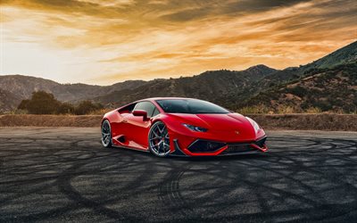 Lamborghini Huracan, parking, 2019 cars, hypercars, red Huracan, supercars, italian cars, HDR, Lamborghini