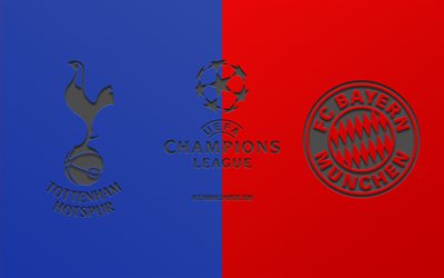 Tottenham vs Bayern Munich, football match, 2019 Champions League, promo, blue red background, creative art, UEFA Champions League, football, Tottenham Hotspur