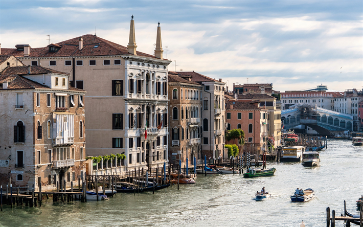 Venedik Venedik, sabah, kanal, tekneler, şehir, İtalya, İl