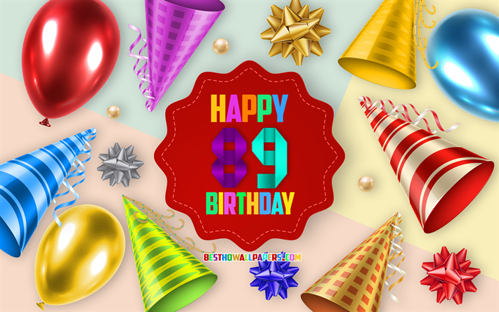 Happy 89 Years Birthday, Greeting Card, Birthday Balloon Background, creative art, Happy 89th birthday, silk bows, 89th Birthday, Birthday Party Background, Happy Birthday