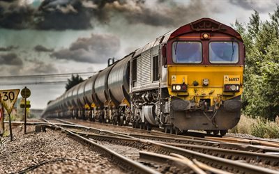 treno da carico, 4k, ferrovia, trasporto merci, trasporto dell&#39;olio, HDR, treni