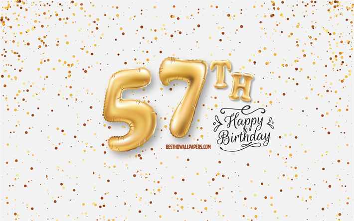 57th Happy Birthday, 3d balloons letters, Birthday background with balloons, 57 Years Birthday, Happy 57th Birthday, white background, Happy Birthday, greeting card, Happy 57 Years Birthday