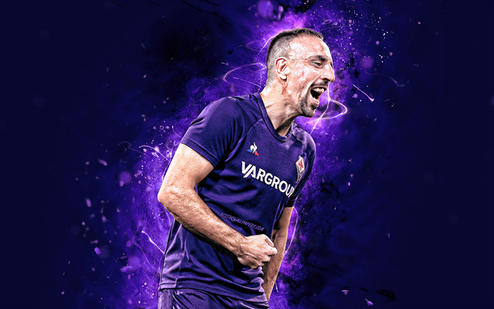 Franck Ribery, 4k, Fiorentina, FC, 2019, futbol, Fransız futbolcular Franck Henry Pierre Ribery, neon ışıkları, İtalya, Franck Ribery Fiorentina Serie