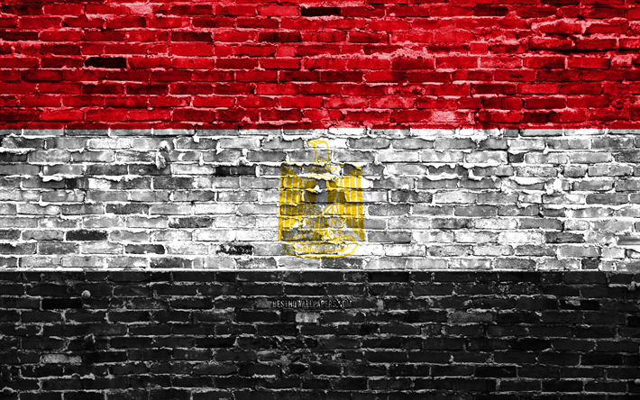 4k, Bandeira eg&#237;pcia, tijolos de textura, &#193;frica, s&#237;mbolos nacionais, Bandeira do Egito, brickwall, Egito 3D bandeira, Pa&#237;ses da &#225;frica, Egito