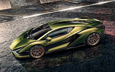 Lamborghini Sian, 2020, 4K, side view, green supercar, new green Sian, sports cars, italian cars, Lamborghini