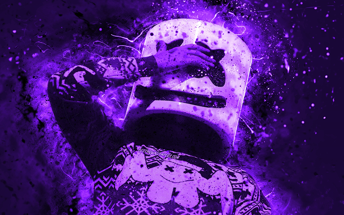 Download wallpapers DJ Marshmello, 4k, violet neon lights